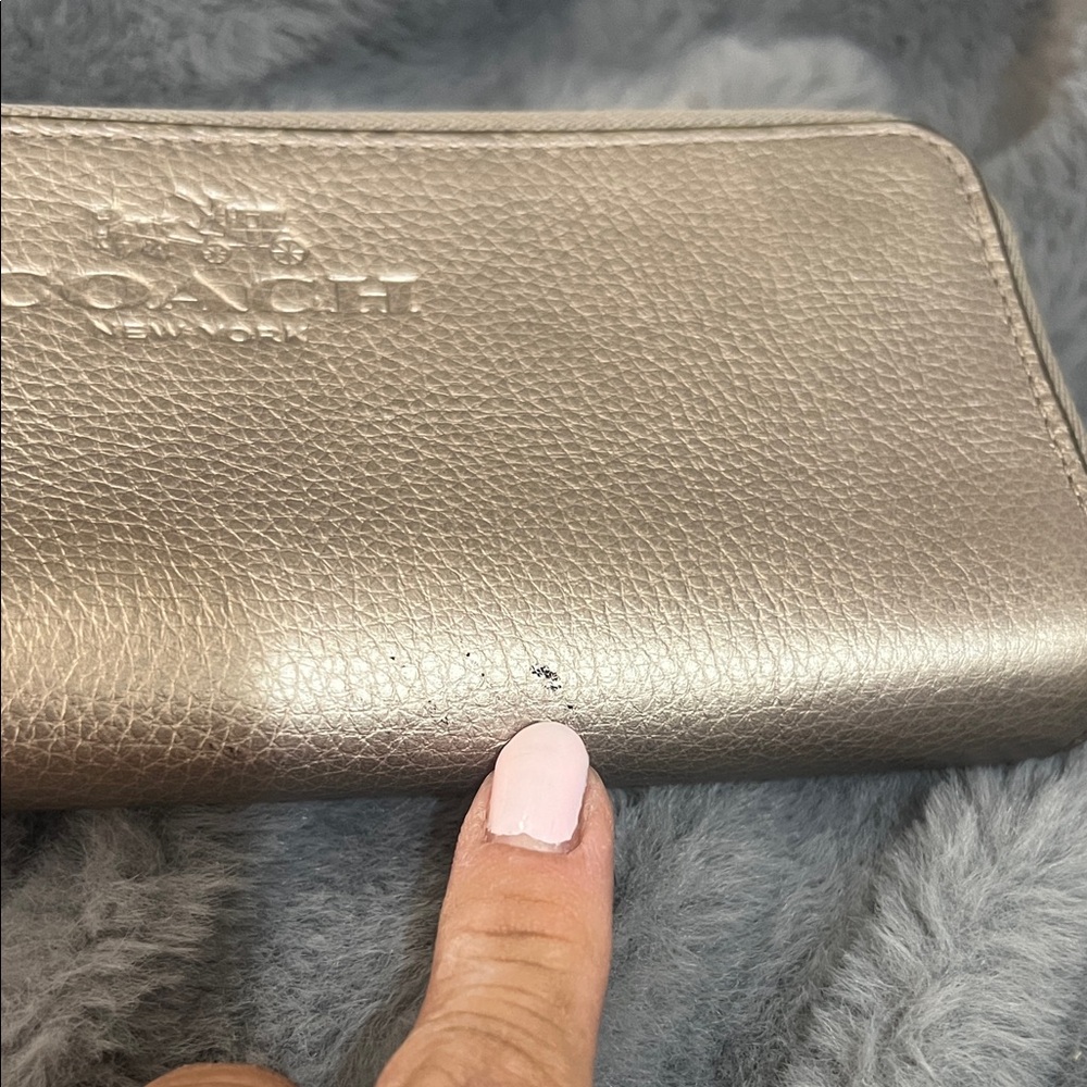 Coach Metallic Pewter Leather Wristlet Clutch - Picture 10 of 10